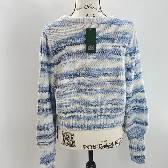 Wild Fable Striped Knit Sweater Cropped Crew Neck Blue Pullover Womens - Picture 5 of 7